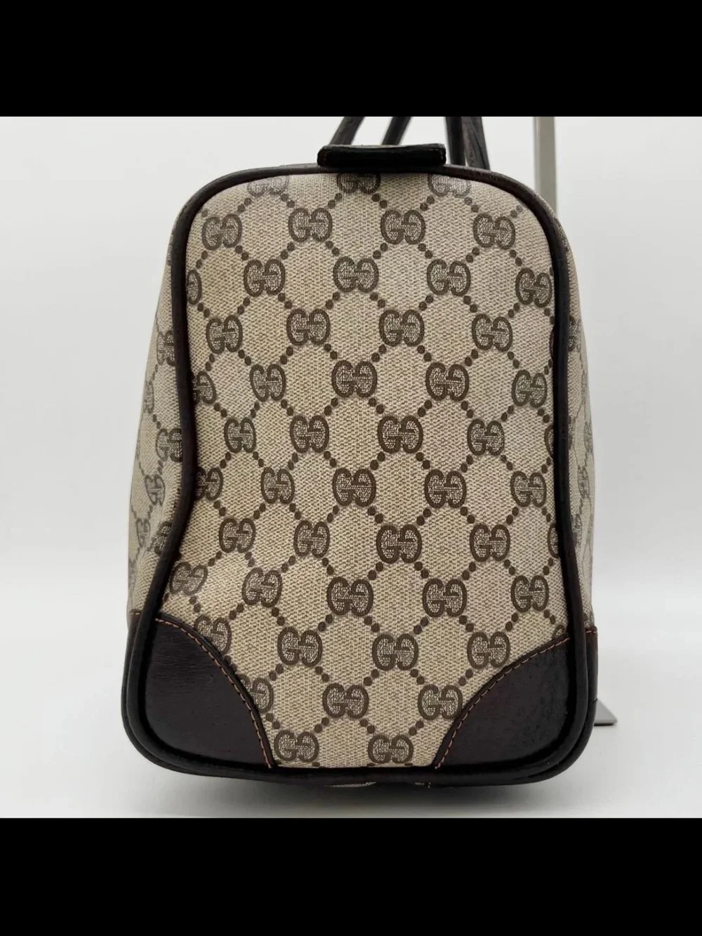 Gucci Brown GG Supreme Duffel with Red and Green Web Stripe